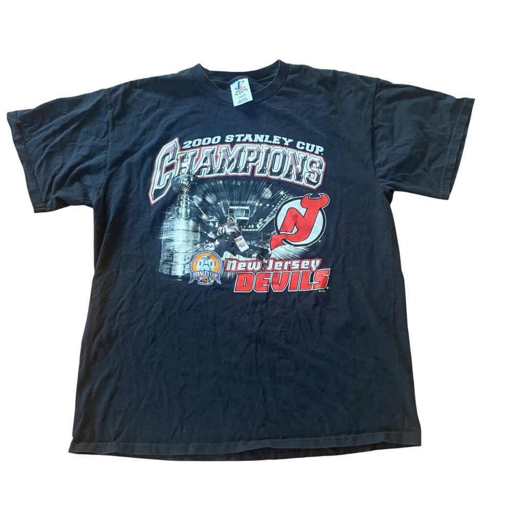 Vintage 2000 New Jersey Devils Stanley Cup Champions T-Shirt NHL Hockey Black XL